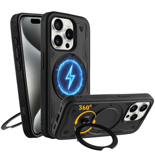 IDOL 1991 ARMOR TPU ΘΗΚΗ IPHONE 15 PRO MAX 6.7in HYPER MAGSAFE STAND CAMERA GUARD BLACK