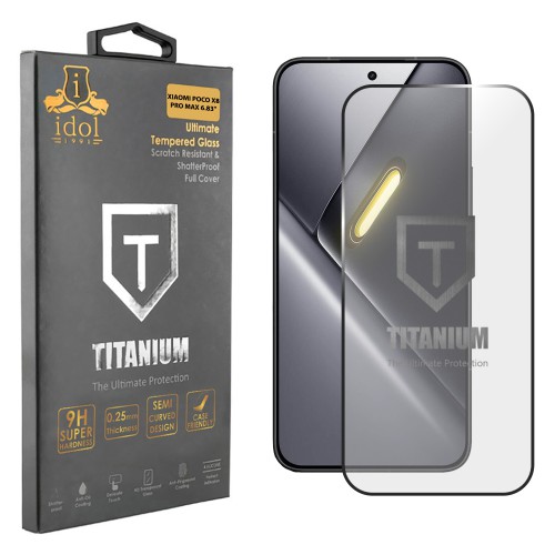 IDOL 1991 TITANIUM TEMPERED GLASS XIAOMI POCO X8 PRO MAX 6.83" 9H 0.25mm SEMI CURVED FULL GLUE BLACK