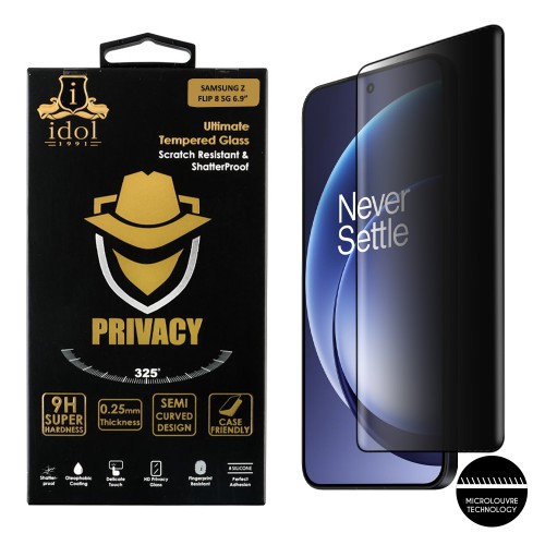 IDOL 1991 PRIVACY ANTISPY TEMPERED GLASS ONEPLUS 15R 5G 6.83in 9H 0.25mm SEMI CURVED FULL GLUE FINGER UNLOCK BLACK