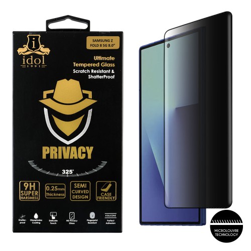 IDOL 1991 PRIVACY ANTISPY TEMPERED GLASS SAMSUNG Z FOLD 8 ULTRA 5G 8.0in 9H 0.25mm SEMI CURVED FULL GLUE BLACK