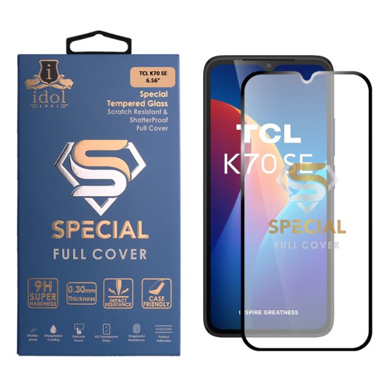 IDOL 1991 SPECIAL TEMPERED GLASS TCL K70 SE 6.56in 9H 0.25mm FULL COVER FINGER UNLOCK FULL GLUE BLACK