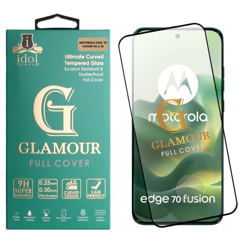 IDOL 1991 GLAMOUR TEMPERED GLASS MOTOROLA EDGE 70 FUSION 5G 6.78in9H 0.30mm FULL COVER 3D FULL GLUE FINGER UNLOCK BLACK+SQUEEZY