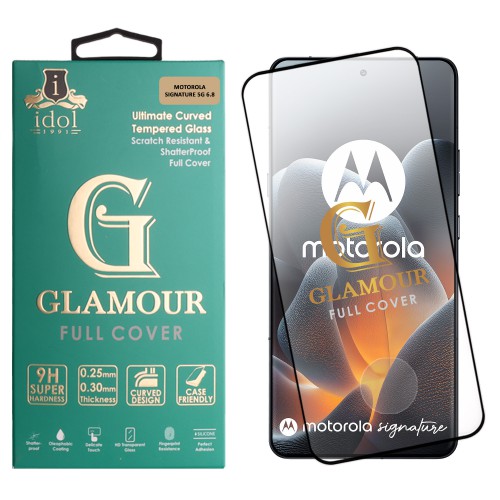 IDOL 1991 GLAMOUR TEMPERED GLASS MOTOROLA SIGNATURE 5G 6.8in 9H 0.30mm FULL COVER 3D FULL GLUE FINGER UNLOCK BLACK+SQUEEZY C