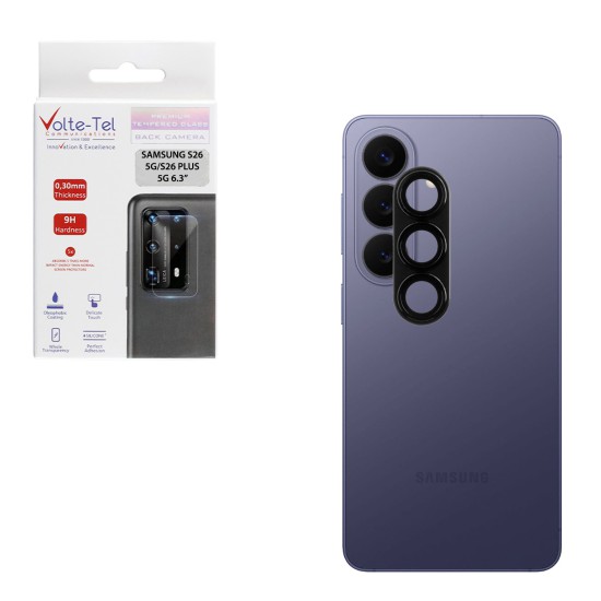 VOLTE-TEL CAMERA GLASS COVER SAMSUNG S26 5G/S26 PLUS 5G 6.3in 9H 0.30MM 3D AR ALUMINIUM-ELECTROPLATING FRAME BLACK