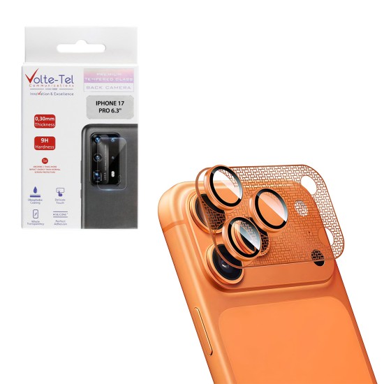 VOLTE-TEL CAMERA GLASS COVER IPHONE 17 PRO 6.3in 9H 0.30MM 3D AR NICKEL-ELECTROPLATING FRAME ORANGE