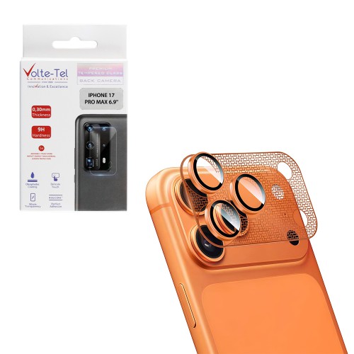 VOLTE-TEL CAMERA GLASS COVER IPHONE 17 PRO MAX 6.9in 9H 0.30MM 3D AR NICKEL-ELECTROPLATING FRAME ORANGE