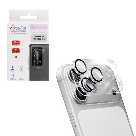 VOLTE-TEL CAMERA GLASS COVER IPHONE 17 PRO MAX 6.9in 9H 0.30MM 3D AR NICKEL-ELECTROPLATING FRAME SILVER