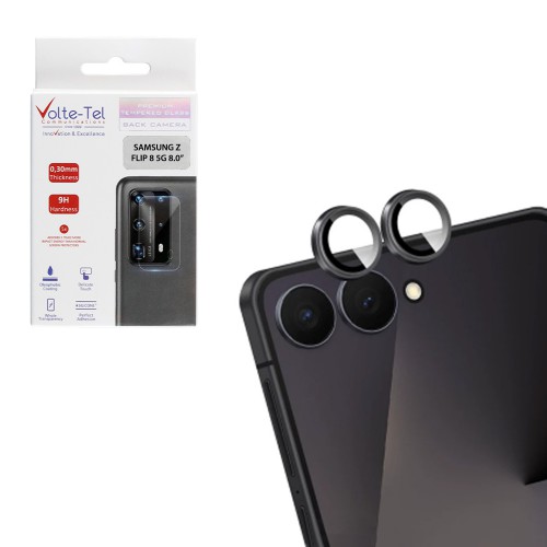VOLTE-TEL CAMERA GLASS COVER SAMSUNG Z FLIP 8 5G 8.0in 9H 0.33MM EASY APPLICATION BLACK
