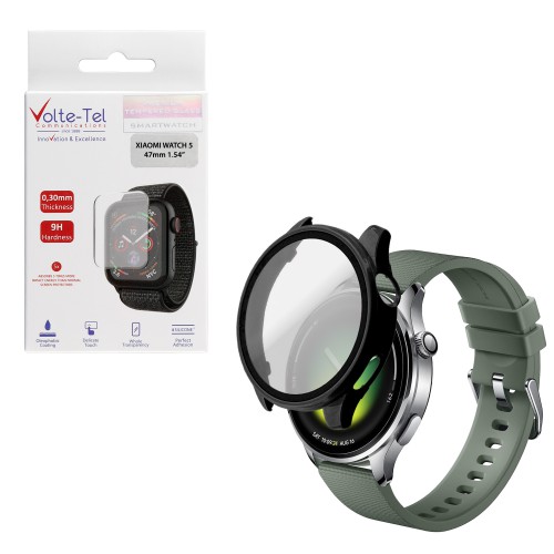VOLTE-TEL PC EDGE COVER TEMPERED GLASS XIAOMI WATCH 5 47mm 1.54in 9H 0.30mm 3D FULL GLUE FULL COVER BLACK