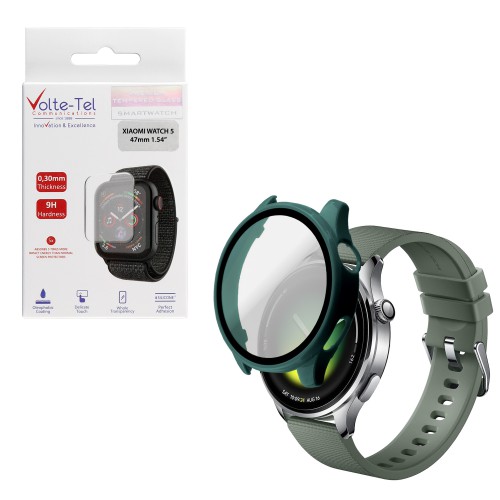 VOLTE-TEL PC EDGE COVER TEMPERED GLASS XIAOMI WATCH 5 47mm 1.54in 9H 0.30mm 3D FULL GLUE FULL COVER GREEN