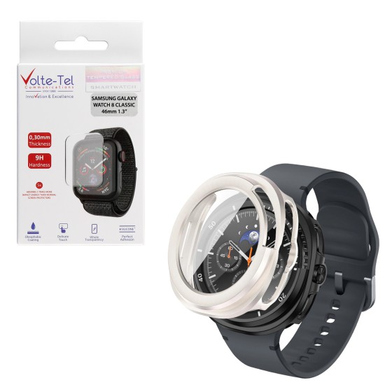 VOLTE-TEL PC EDGE COVER TEMPERED GLASS SAMSUNG GALAXY WATCH 8 CLASSIC 46mm 1.3in 9H 0.30mm 3D FULL GLUE FULL COVER STARLIGHT