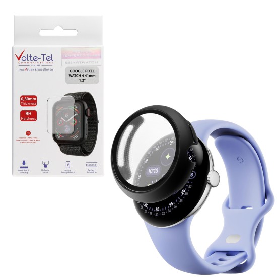 VOLTE-TEL PC EDGE COVER TEMPERED GLASS GOOGLE PIXEL WATCH 4 41mm 1.2in 9H 0.30mm 3D FULL GLUE FULL COVER BLACK