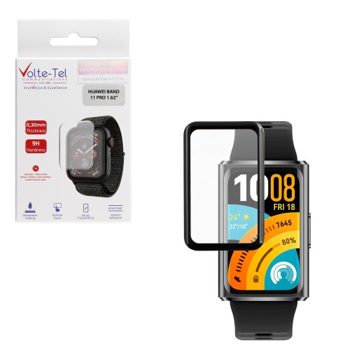 VOLTE-TEL PLEXI TEMPERED GLASS HUAWEI BAND 11 PRO 3D EDGE 1.62in 0.30mm FULL GLUE FULL COVER BLACK
