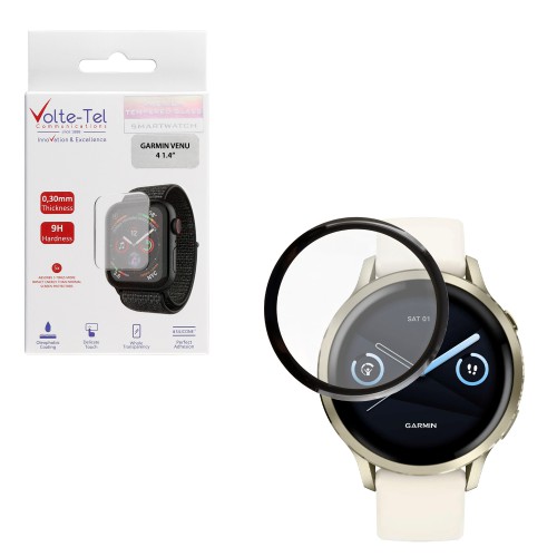 VOLTE-TEL PLEXI TEMPERED GLASS GARMIN VENU 4 41mm 3D EDGE 1.2in 0.30mm FULL GLUE FULL COVER BLACK