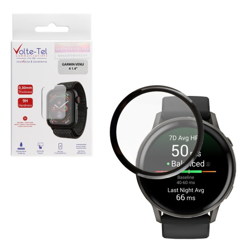 VOLTE-TEL PLEXI TEMPERED GLASS GARMIN VENU 4 45mm 3D EDGE 1.4in 0.30mm FULL GLUE FULL COVER BLACK