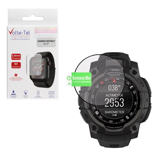 VOLTE-TEL PLEXI TEMPERED GLASS GARMIN INSTINCT 3 50mm 3D EDGE 1.1in 0.30mm FULL GLUE FULL COVER BLACK