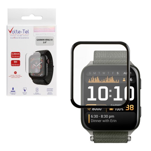 VOLTE-TEL PLEXI TEMPERED GLASS GARMIN VENU X1 46mm 3D EDGE 2.0in 0.30mm FULL GLUE FULL COVER BLACK