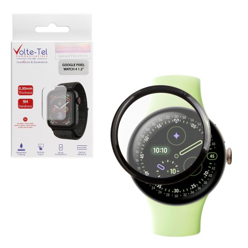 VOLTE-TEL PLEXI TEMPERED GLASS GOOGLE PIXEL WATCH 4 41mm 3D EDGE 1.2in 0.30mm FULL GLUE FULL COVER BLACK