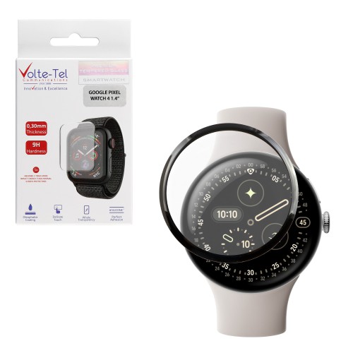 VOLTE-TEL PLEXI TEMPERED GLASS GOOGLE PIXEL WATCH 4 45mm 3D EDGE 1.4in 0.30mm FULL GLUE FULL COVER BLACK