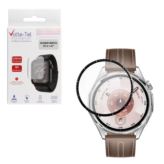VOLTE-TEL PLEXI TEMPERED GLASS HUAWEI WATCH GT 6 46mm 3D EDGE 1.47in 0.30mm FULL GLUE FULL COVER BLACK