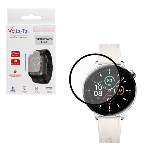VOLTE-TEL PLEXI TEMPERED GLASS ONEPLUS WATCH 3 43MM 3D EDGE 1.32in 0.30mm FULL GLUE FULL COVER BLACK