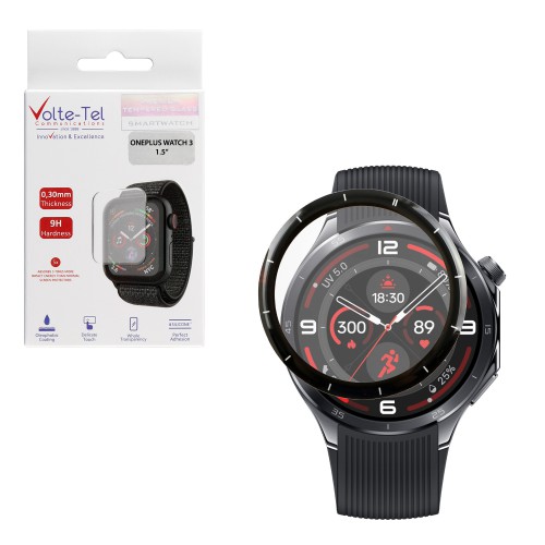 VOLTE-TEL PLEXI TEMPERED GLASS ONEPLUS WATCH 3 46MM 3D EDGE 1.5in 0.30mm FULL GLUE FULL COVER BLACK