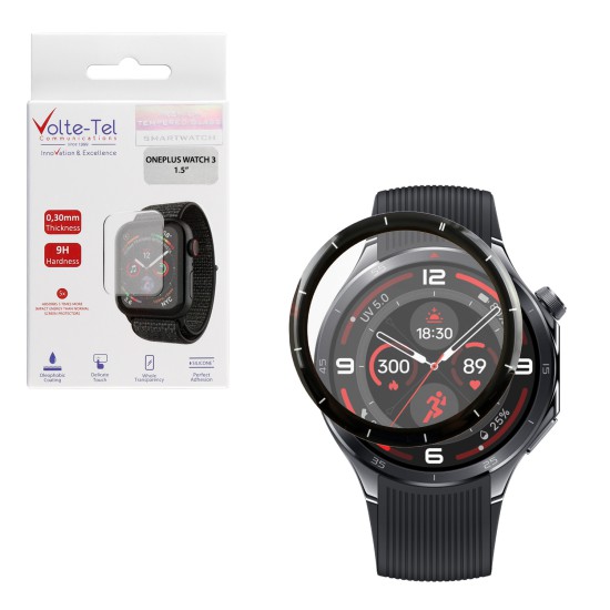 VOLTE-TEL PLEXI TEMPERED GLASS ONEPLUS WATCH 3 46MM 3D EDGE 1.5in 0.30mm FULL GLUE FULL COVER BLACK
