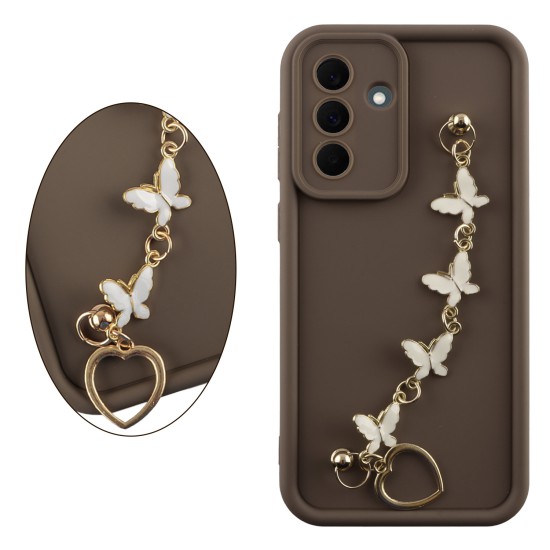 VOLTE-TEL SILICON TPU WITH STRAP ΘΗΚΗ SAMSUNG A37 5G A376 6.7in  FULL CAMERA PROTECTION BROWN WITH WHITE BUTTERFLIES