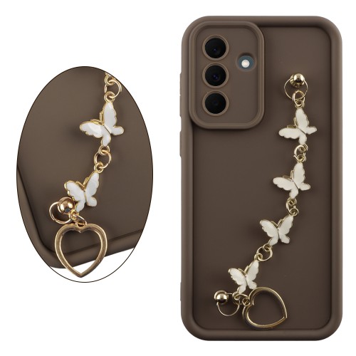 VOLTE-TEL SILICON TPU WITH STRAP ΘΗΚΗ SAMSUNG A57 5G A576 6.7in  FULL CAMERA PROTECTION BROWN WITH WHITE BUTTERFLIES