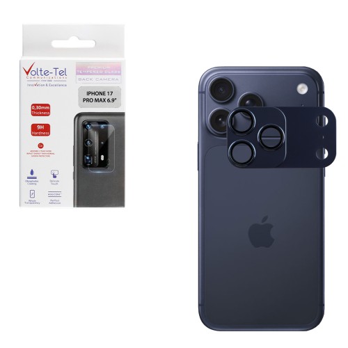 VOLTE-TEL CAMERA GLASS COVER IPHONE 17 PRO MAX 6.9in 9H 0.30MM 3D AR ALUMINIUM-ELECTROPLATING FRAME - MAGNETIC BLUE