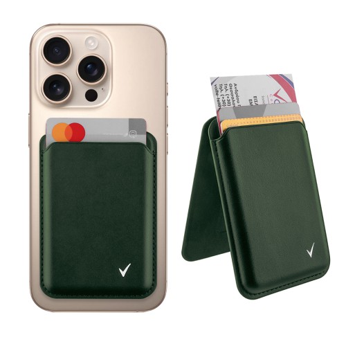 VOLTE-TEL ΘΗΚΗ ΚΑΡΤΩΝ MAGSAFE MAGNETIC ANTI-RF ME STAND LEATHER GREEN