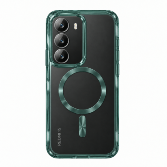 K. Clear Case with Green MagSafe for Xiaomi Redmi 15 4G/5G