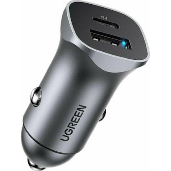 Ugreen Φορτιστής Αυτοκινήτου 30W 3A Γρήγορης Φόρτισης με Θύρες: 2xUSB Γκρι Χρώμα