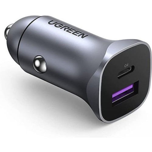 Ugreen Φορτιστής Αυτοκινήτου 30W 3A Γρήγορης Φόρτισης με Θύρες: 2xUSB Γκρι Χρώμα