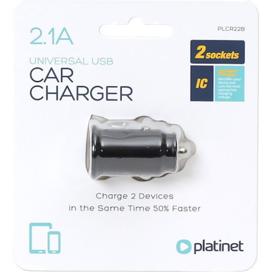 Platinet Φορτιστής Αυτοκινήτου 10W 2.1A με Θύρες: 2xUSB Μαύρος