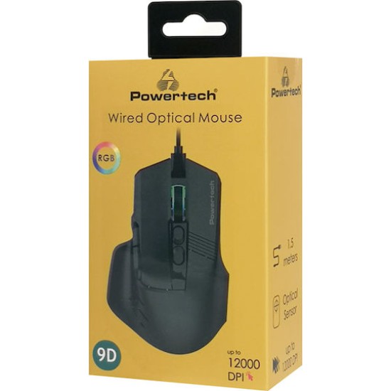 Powertech PT-1274 RGB Gaming Ποντίκι 12000 DPI Μαύρο