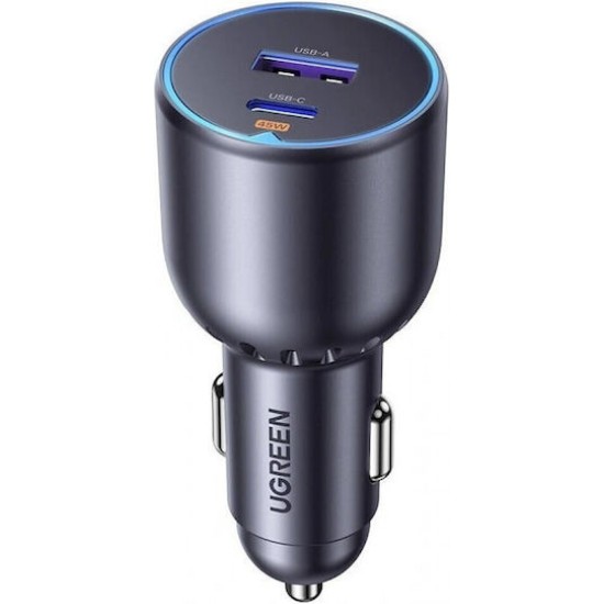 Ugreen Φορτιστής Αυτοκινήτου 63W με Θύρες: 1xUSB 1xType-C Μαύρο Χρώμα