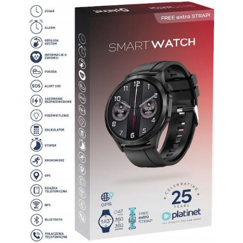 Platinet Smartwatch με Παλμογράφο Μαύρο