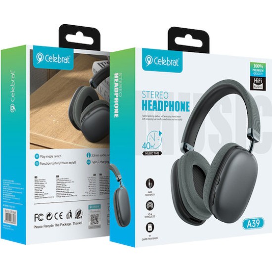 Celebrat Ασύρματα / Ενσύρματα Over Ear Ακουστικά με 40 ώρες Λειτουργίας Μαύρα