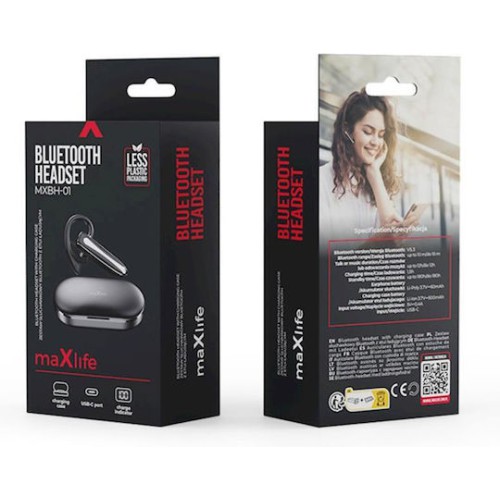 Maxlife Bluetooth Handsfree Ακουστικό με Θήκη Φόρτισης Μαύρο