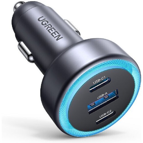 Ugreen Φορτιστής Αυτοκινήτου 30W 3A με Θύρες: 1xUSB 2xType-C