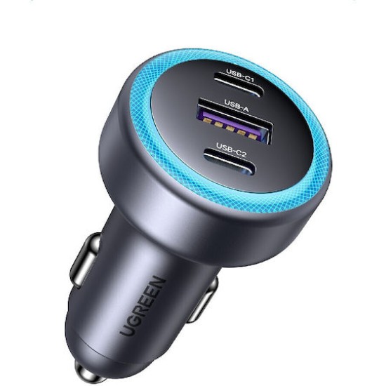 Ugreen Φορτιστής Αυτοκινήτου 30W 3A με Θύρες: 1xUSB 2xType-C