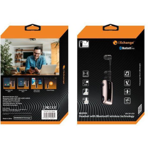 iXchange UA24 In-ear Bluetooth Handsfree Ακουστικό Πέτου Χρυσό