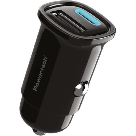 Powertech Φορτιστής Αυτοκινήτου 30W 2.4A Γρήγορης Φόρτισης με Θύρες: 1xUSB 1xType-C Μαύρο Χρώμα